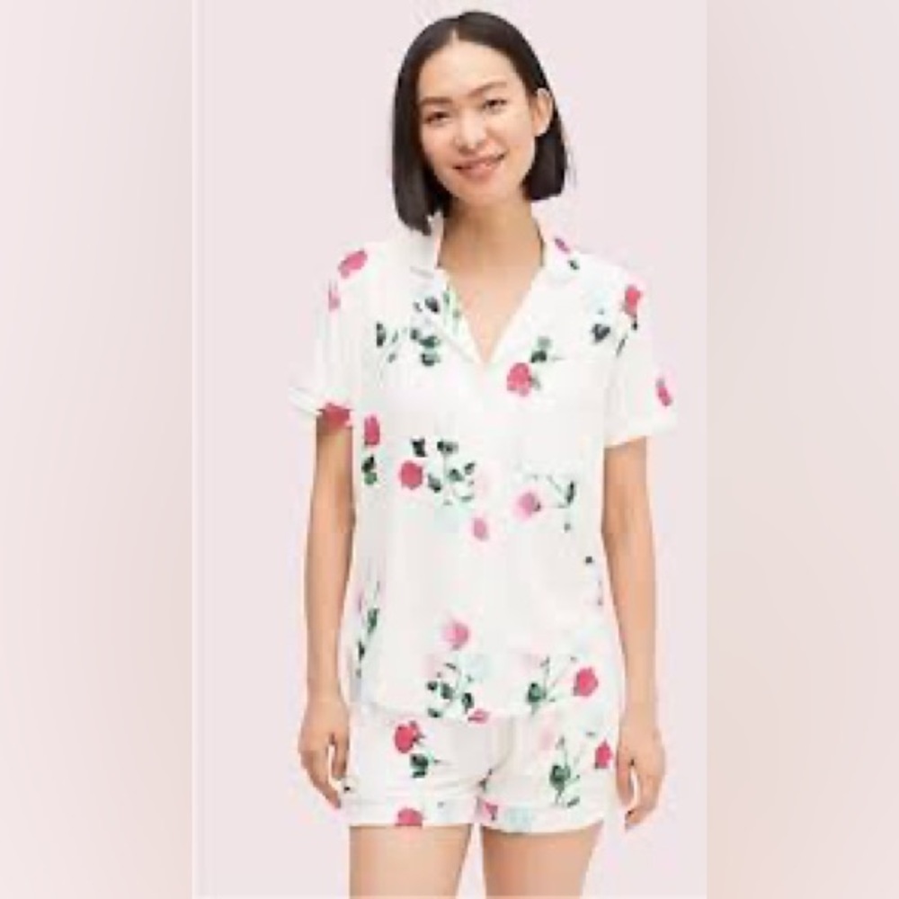 Kate Spade Rose Print Pajama Set in Pink and Green